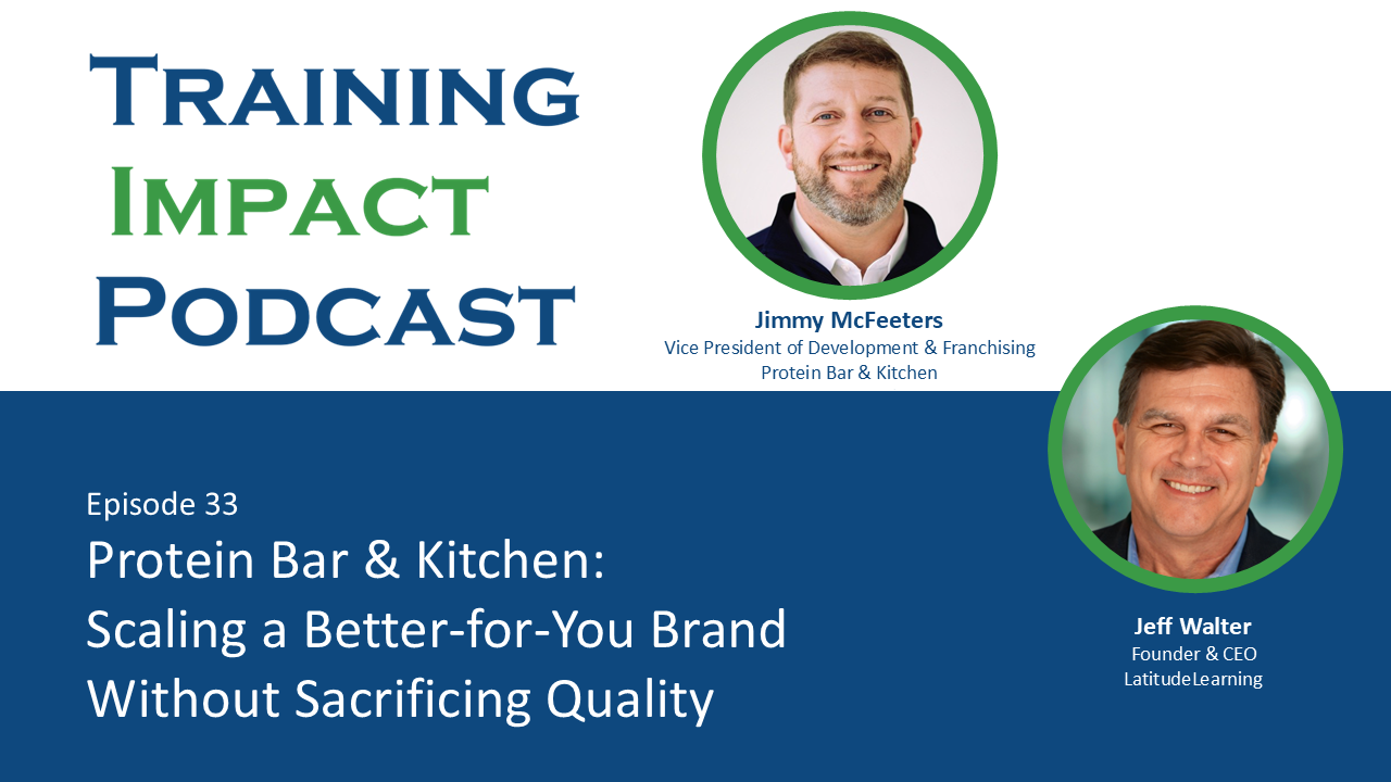 Jeff Walter interviews Jimmy McFeeters of Protein Bar & Kitchen on the Training Impact Podcast about franchise growth, training, and operational simplicity. Protein Bar Kitchen Protein Bar and Kitchen