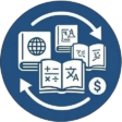 Books and currency symbol on blue